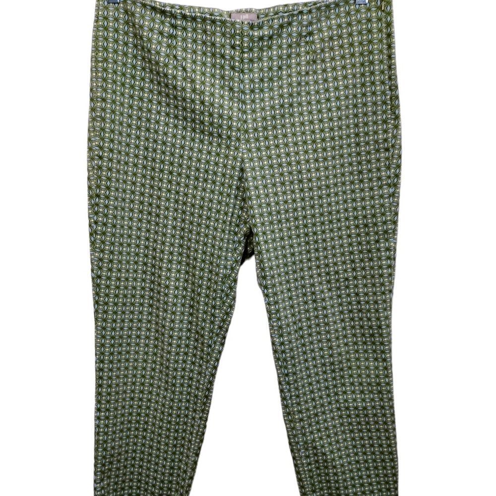 1102)J. Jill Stretch Womens Green Blue Geometric Pattern Ankle Pants Size 12